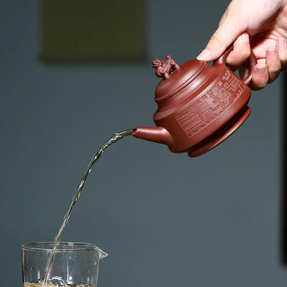 Tetera de arcilla púrpura Yixing auténtica, tetera tallada a mano, Boutique, corbata Guanyin, de Ceremonia de té chino, 280ml