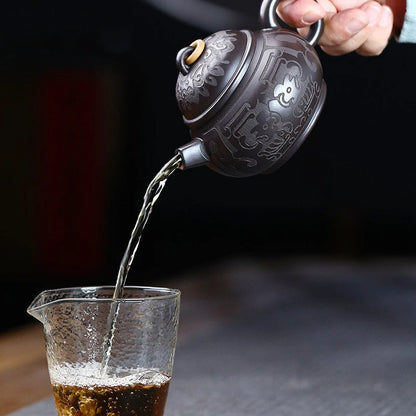 Tetera de barro negro tallada a mano, de arcilla Yixing auténtica, Teaware chino tradicional, juego de Zisha de belleza, 180ml