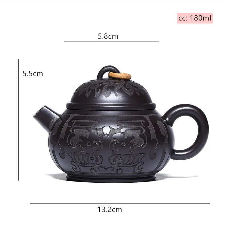 Tetera de barro negro tallada a mano, de arcilla Yixing auténtica, Teaware chino tradicional, juego de Zisha de belleza, 180ml