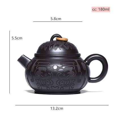 Tetera de barro negro tallada a mano, de arcilla Yixing auténtica, Teaware chino tradicional, juego de Zisha de belleza, 180ml