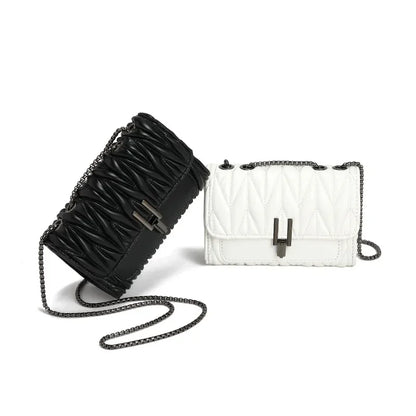 Textured Pleated Chain Bag for Women Summer New Temperament Hundred-lock Shoulder Bag Rhombus Lock Crossbody Bag