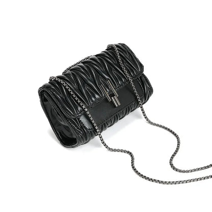 Textured Pleated Chain Bag for Women Summer New Temperament Hundred-lock Shoulder Bag Rhombus Lock Crossbody Bag