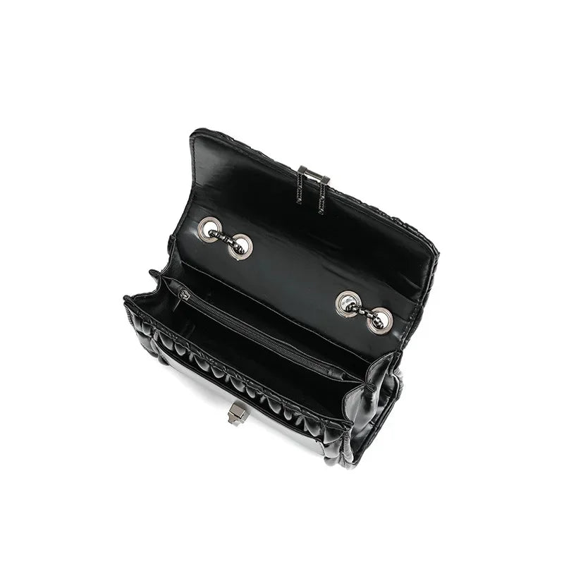 Textured Pleated Chain Bag for Women Summer New Temperament Hundred-lock Shoulder Bag Rhombus Lock Crossbody Bag