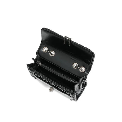 Textured Pleated Chain Bag for Women Summer New Temperament Hundred-lock Shoulder Bag Rhombus Lock Crossbody Bag