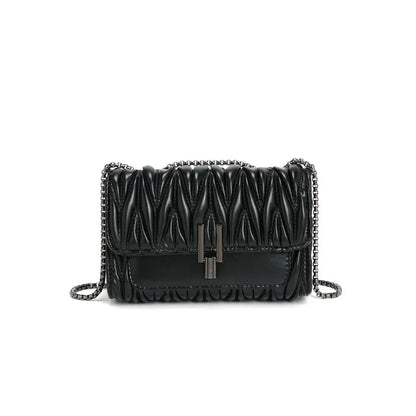 Textured Pleated Chain Bag for Women Summer New Temperament Hundred-lock Shoulder Bag Rhombus Lock Crossbody Bag