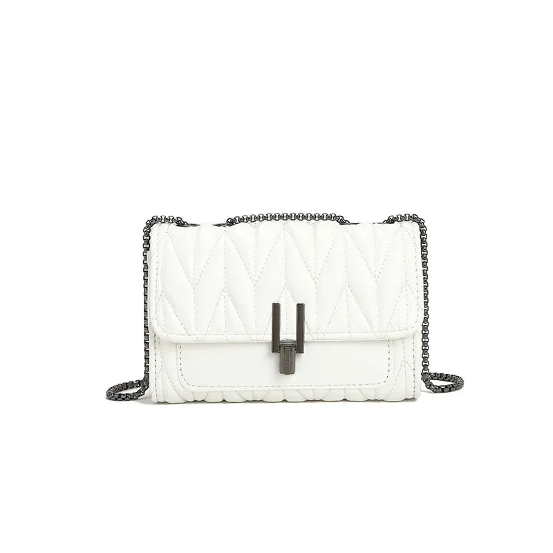 Textured Pleated Chain Bag for Women Summer New Temperament Hundred-lock Shoulder Bag Rhombus Lock Crossbody Bag