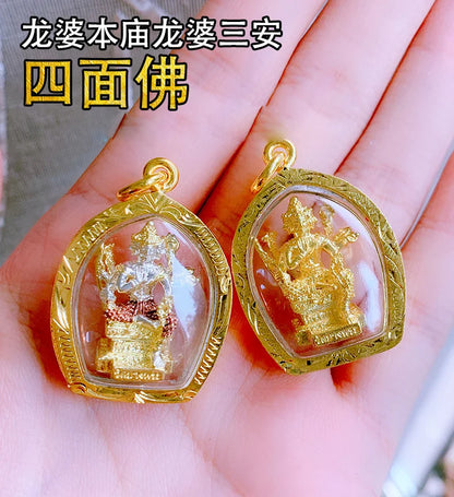Thailand four-faced Buddha God figure Amulet bring fortune GOOD LUCK health safe Effective protection Buddha card Pendant