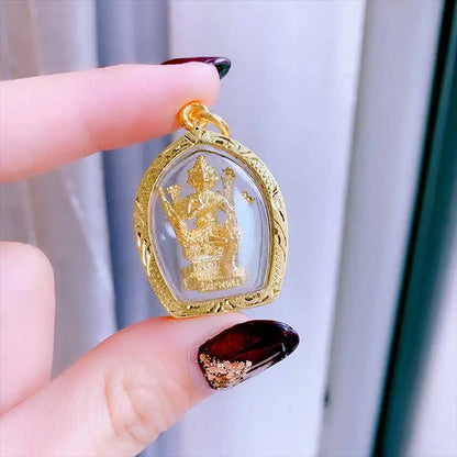 Thailand four-faced Buddha God figure Amulet bring fortune GOOD LUCK health safe Effective protection Buddha card Pendant