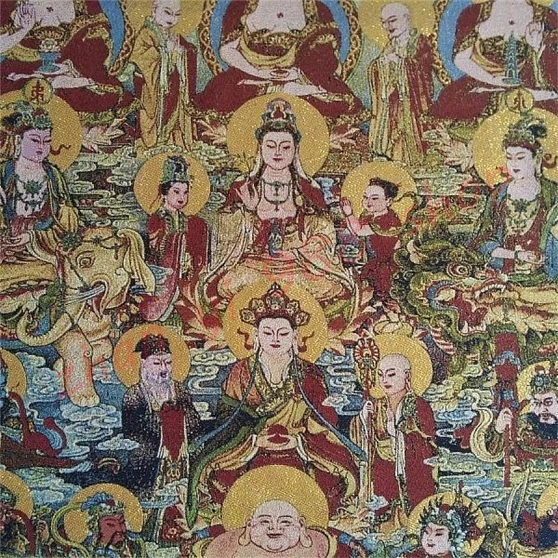 Thangka Religious Buddha Statue, Gold Silk Embroidery, Full Hall Buddha, Hundred Buddha Pictures, Auspicious Thangka