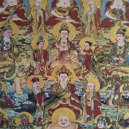 Thangka Religious Buddha Statue, Gold Silk Embroidery, Full Hall Buddha, Hundred Buddha Pictures, Auspicious Thangka