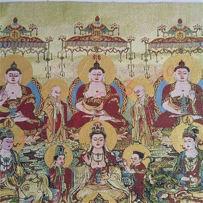 Thangka Religious Buddha Statue, Gold Silk Embroidery, Full Hall Buddha, Hundred Buddha Pictures, Auspicious Thangka