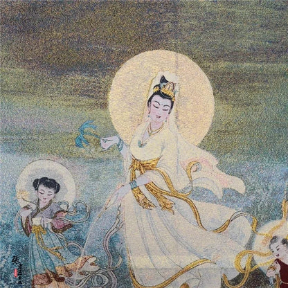 Thangka embroidery religious Tibetan portrait Nepal Buddhist temple brocade painting silk decoration figure dragon subduing Guan