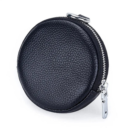 The First Layer of Cowhide Purse Female 2024 New Small Round Simple Earphone Storage Bank Card Coin Bag