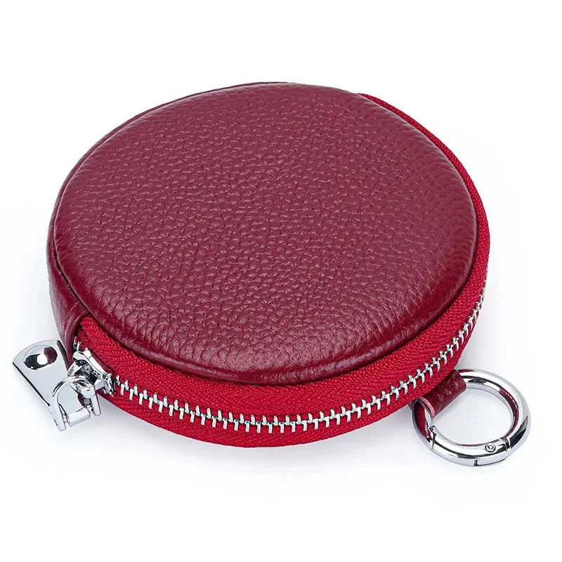 The First Layer of Cowhide Purse Female 2024 New Small Round Simple Earphone Storage Bank Card Coin Bag