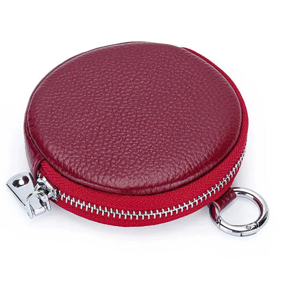 The First Layer of Cowhide Purse Female 2024 New Small Round Simple Earphone Storage Bank Card Coin Bag