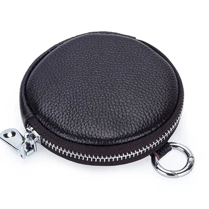 The First Layer of Cowhide Purse Female 2024 New Small Round Simple Earphone Storage Bank Card Coin Bag
