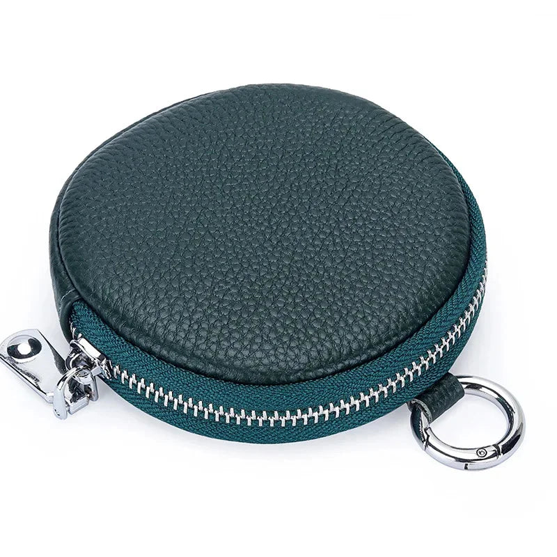 The First Layer of Cowhide Purse Female 2024 New Small Round Simple Earphone Storage Bank Card Coin Bag