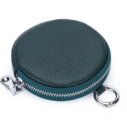 The First Layer of Cowhide Purse Female 2024 New Small Round Simple Earphone Storage Bank Card Coin Bag
