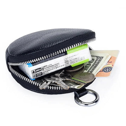 The First Layer of Cowhide Purse Female 2024 New Small Round Simple Earphone Storage Bank Card Coin Bag