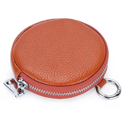 The First Layer of Cowhide Purse Female 2024 New Small Round Simple Earphone Storage Bank Card Coin Bag