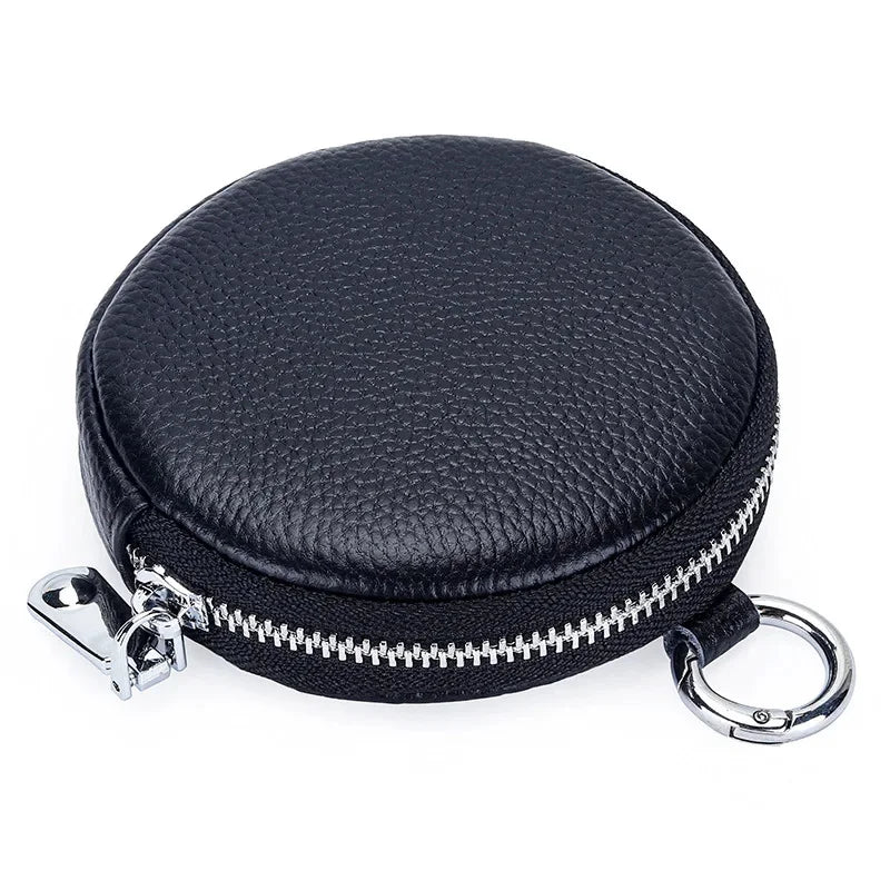 The First Layer of Cowhide Purse Female 2024 New Small Round Simple Earphone Storage Bank Card Coin Bag
