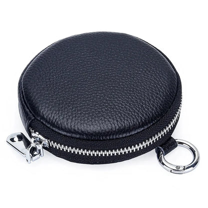 The First Layer of Cowhide Purse Female 2024 New Small Round Simple Earphone Storage Bank Card Coin Bag