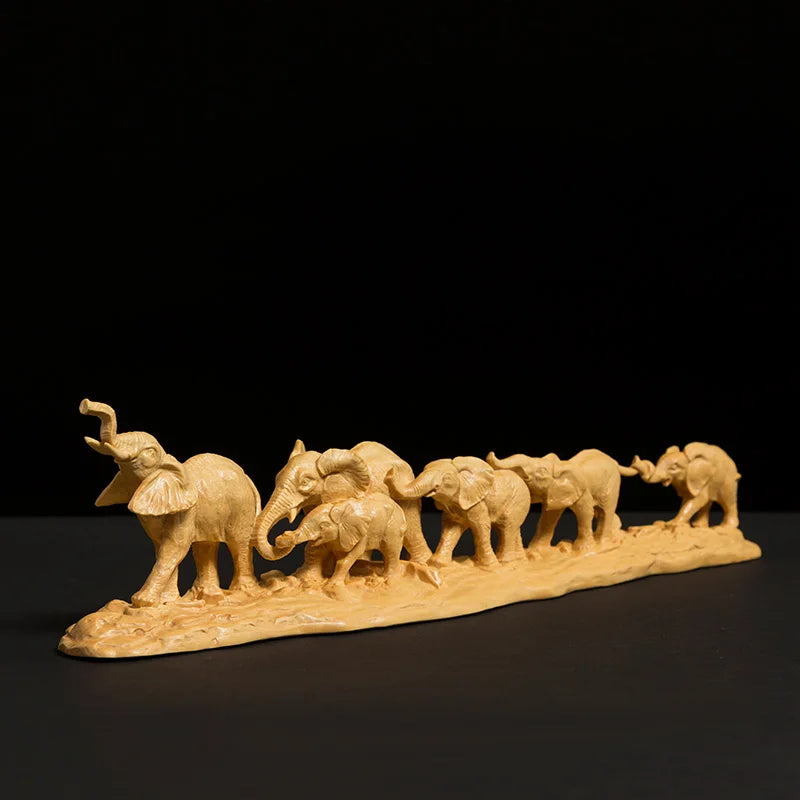The Journey of The Elephant Solid Wood Feng Shui  Crafts Lucky Wood Carving Nordic Decoration Home African Decoration Home