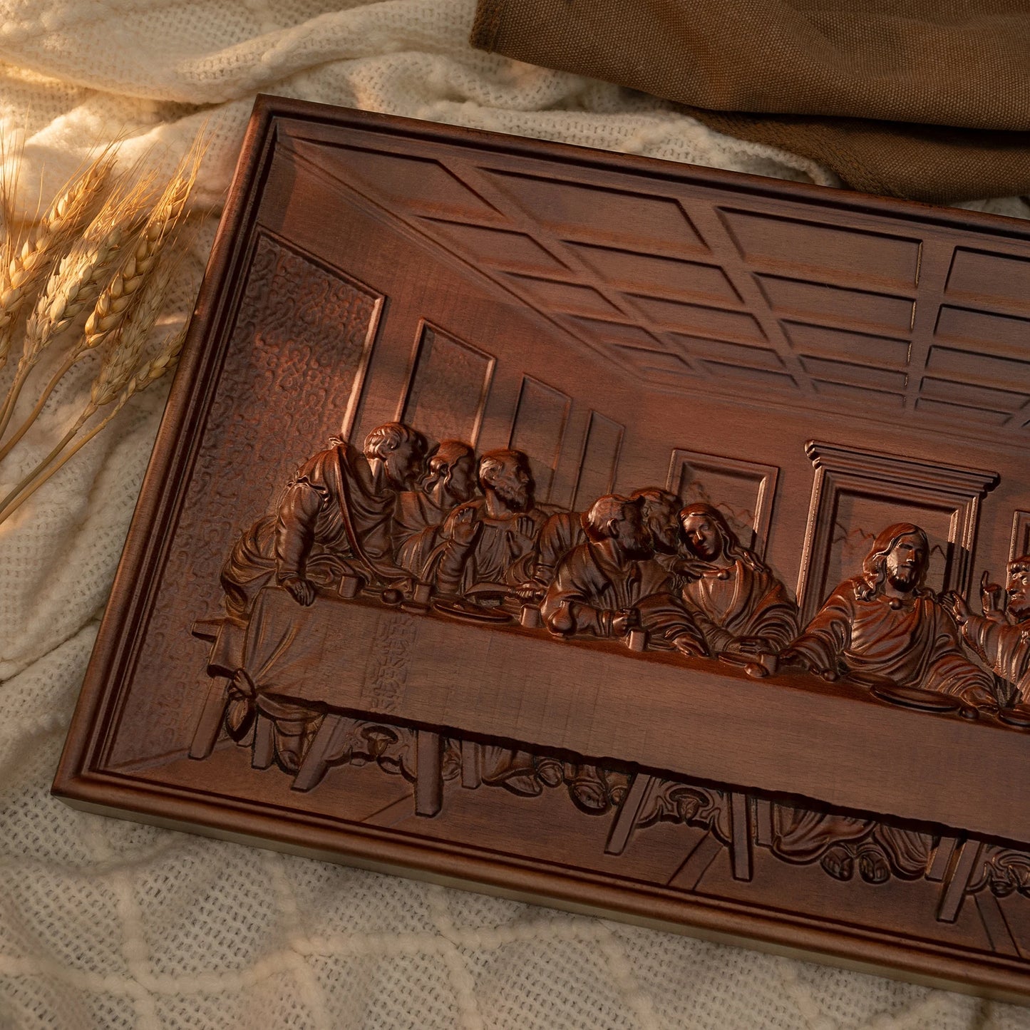 The Last Supper Mural Jesus Christ Home Decoration Wooden Plaque Wood Carving Wall Decoration Da Vinci Famous Painting 50cm