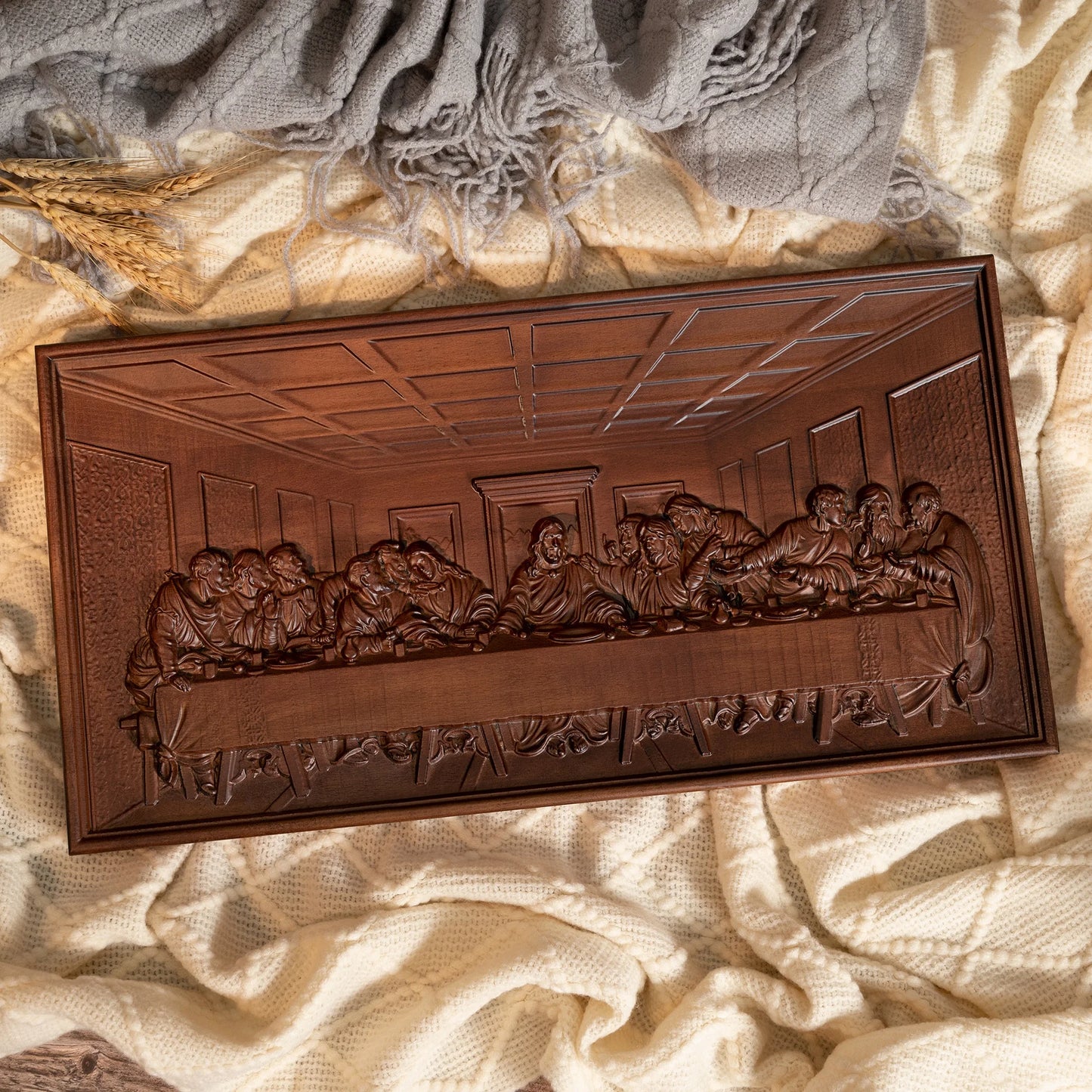 The Last Supper Mural Jesus Christ Home Decoration Wooden Plaque Wood Carving Wall Decoration Da Vinci Famous Painting 50cm