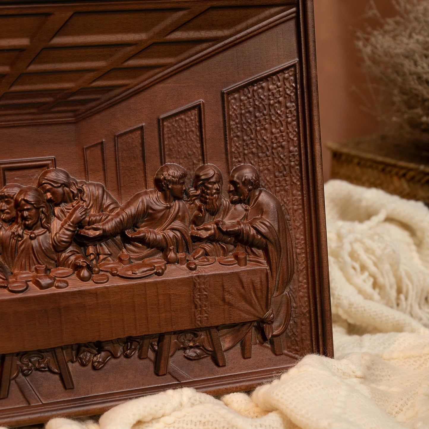 The Last Supper Mural Jesus Christ Home Decoration Wooden Plaque Wood Carving Wall Decoration Da Vinci Famous Painting 50cm