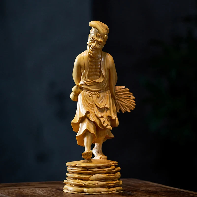 The Legend of Crazy Monk Wood Buddha Prosperity Status Ji Gong Chinese Religion Feng Shui Home Decoration Solid Wood Carving