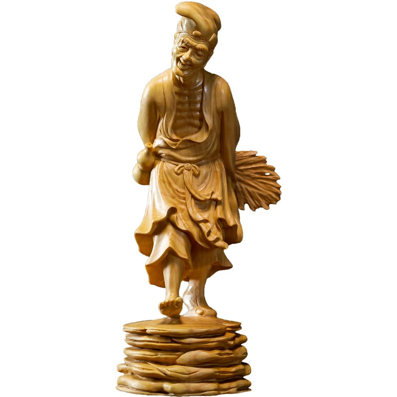 The Legend of Crazy Monk Wood Buddha Prosperity Status Ji Gong Chinese Religion Feng Shui Home Decoration Solid Wood Carving