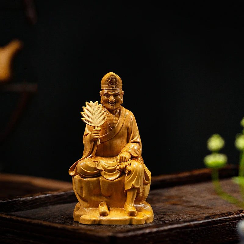 The Legend of Crazy Monk Wood Buddha Prosperity Status Sitting Ji Gong Chinese Religion Feng Shui Home Decoration Wood Carving
