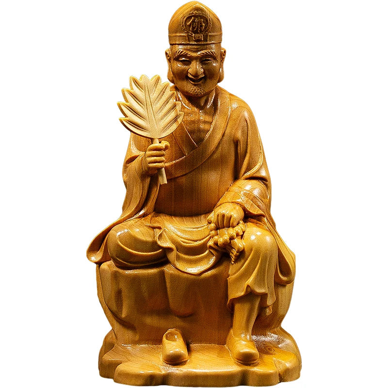 The Legend of Crazy Monk Wood Buddha Prosperity Status Sitting Ji Gong Chinese Religion Feng Shui Home Decoration Wood Carving