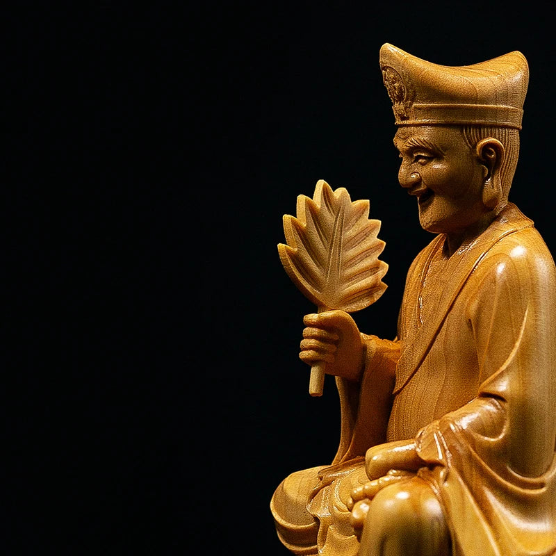 The Legend of Crazy Monk Wood Buddha Prosperity Status Sitting Ji Gong Chinese Religion Feng Shui Home Decoration Wood Carving