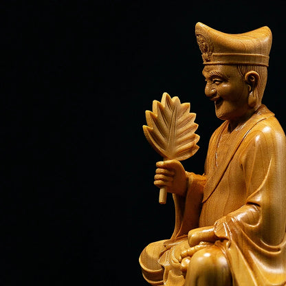 The Legend of Crazy Monk Wood Buddha Prosperity Status Sitting Ji Gong Chinese Religion Feng Shui Home Decoration Wood Carving