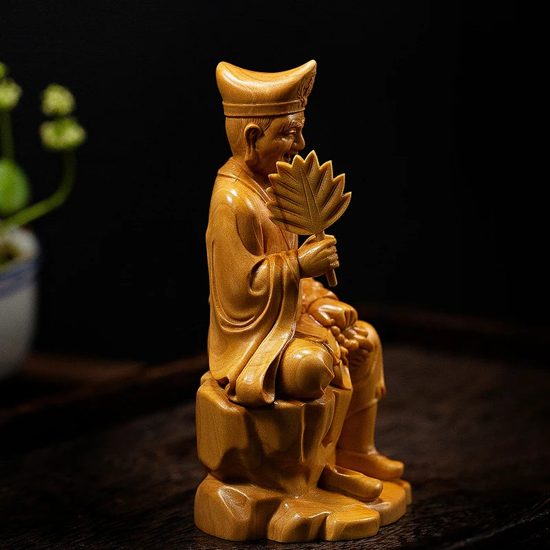 The Legend of Crazy Monk Wood Buddha Prosperity Status Sitting Ji Gong Chinese Religion Feng Shui Home Decoration Wood Carving