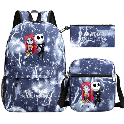 The Nightmare Before Christmas 3Pcs Boy Girl Kids School Book Bags Travel Backpack Shoulder Bag Pen Bag For Men Women