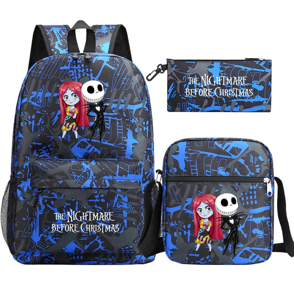 The Nightmare Before Christmas 3Pcs Boy Girl Kids School Book Bags Travel Backpack Shoulder Bag Pen Bag For Men Women