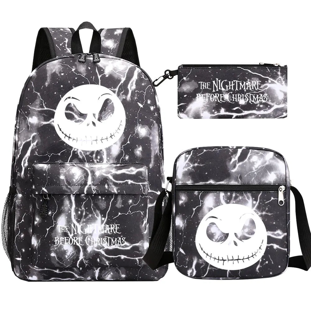 The Nightmare Before Christmas 3Pcs Boy Girl Kids School Book Bags Travel Backpack Shoulder Bag Pen Bag For Men Women