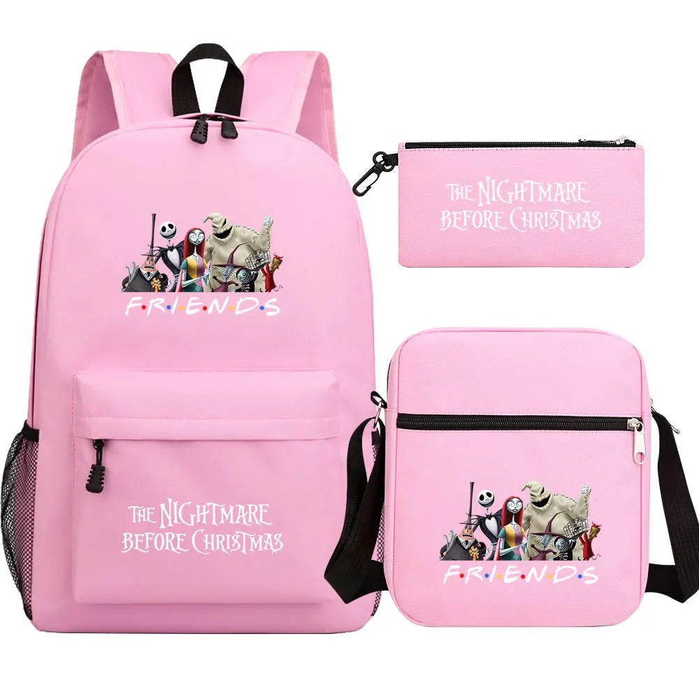 The Nightmare Before Christmas 3Pcs Boy Girl Kids School Book Bags Travel Backpack Shoulder Bag Pen Bag For Men Women