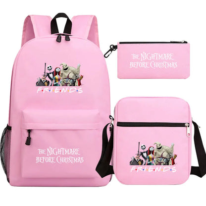 The Nightmare Before Christmas 3Pcs Boy Girl Kids School Book Bags Travel Backpack Shoulder Bag Pen Bag For Men Women