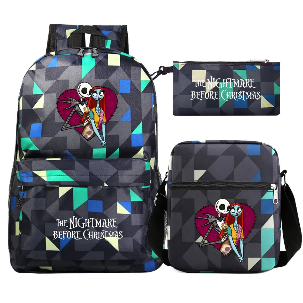 The Nightmare Before Christmas 3Pcs Boy Girl Kids School Book Bags Travel Backpack Shoulder Bag Pen Bag For Men Women