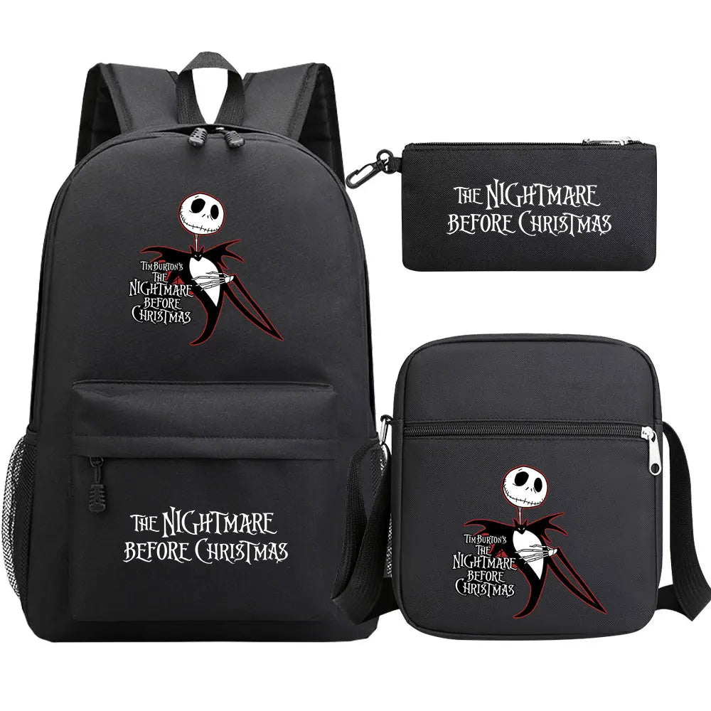 The Nightmare Before Christmas 3Pcs Boy Girl Kids School Book Bags Travel Backpack Shoulder Bag Pen Bag For Men Women