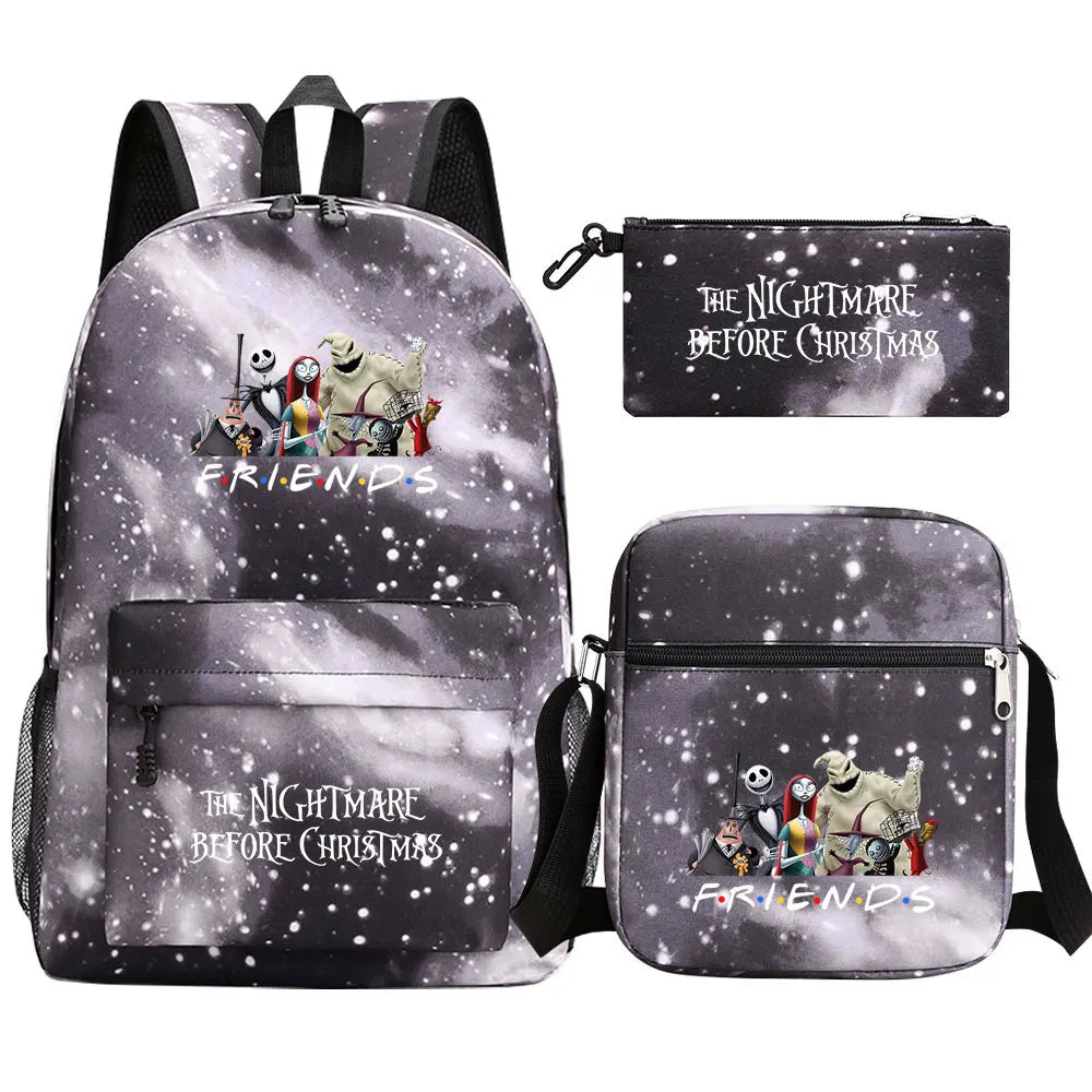 The Nightmare Before Christmas 3Pcs Boy Girl Kids School Book Bags Travel Backpack Shoulder Bag Pen Bag For Men Women