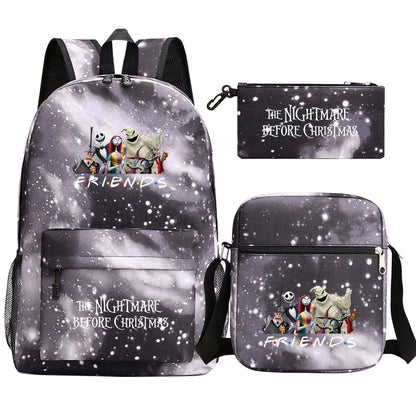 The Nightmare Before Christmas 3Pcs Boy Girl Kids School Book Bags Travel Backpack Shoulder Bag Pen Bag For Men Women