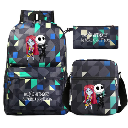 The Nightmare Before Christmas 3Pcs Boy Girl Kids School Book Bags Travel Backpack Shoulder Bag Pen Bag For Men Women