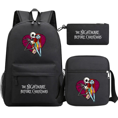 The Nightmare Before Christmas 3Pcs Boy Girl Kids School Book Bags Travel Backpack Shoulder Bag Pen Bag For Men Women