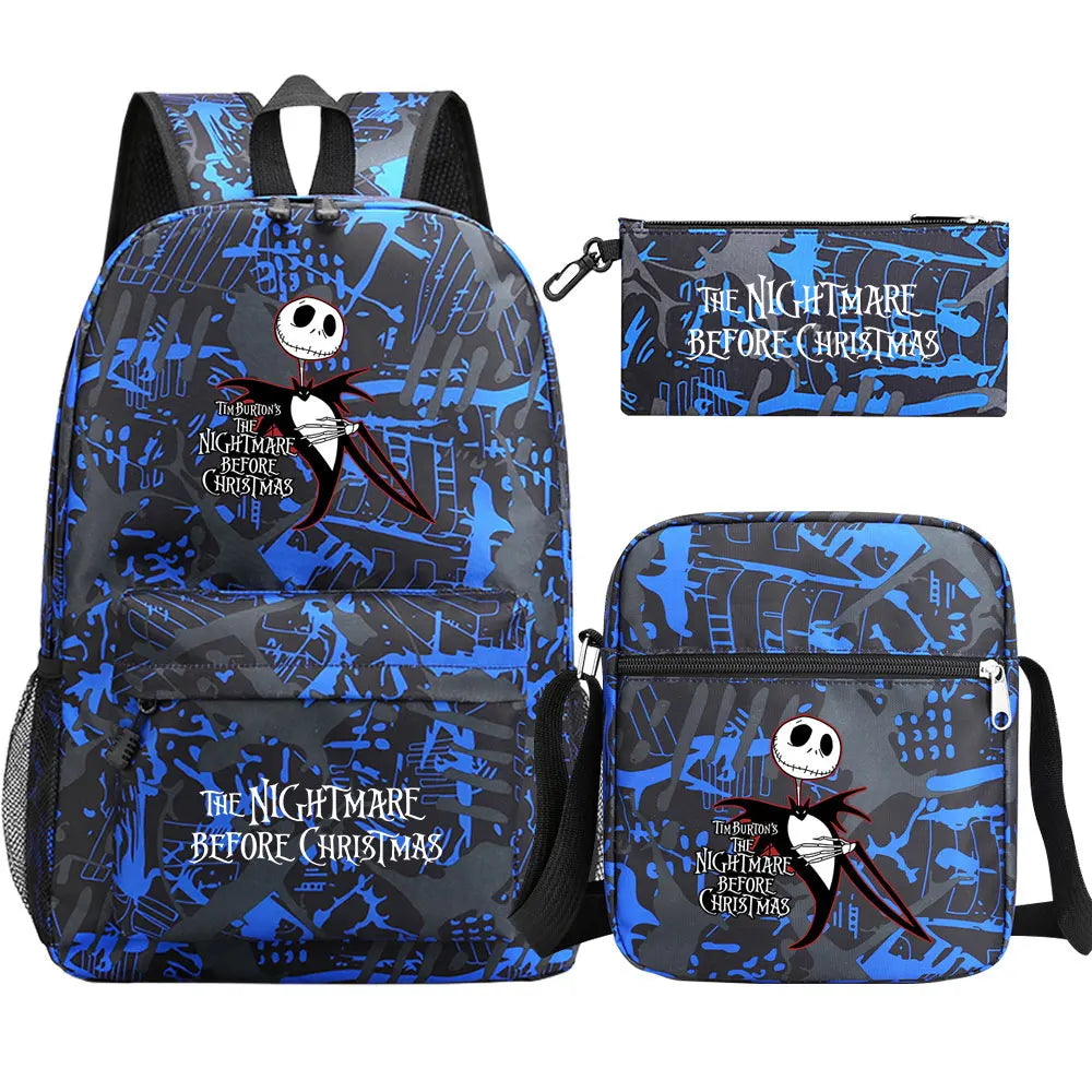 The Nightmare Before Christmas 3Pcs Boy Girl Kids School Book Bags Travel Backpack Shoulder Bag Pen Bag For Men Women
