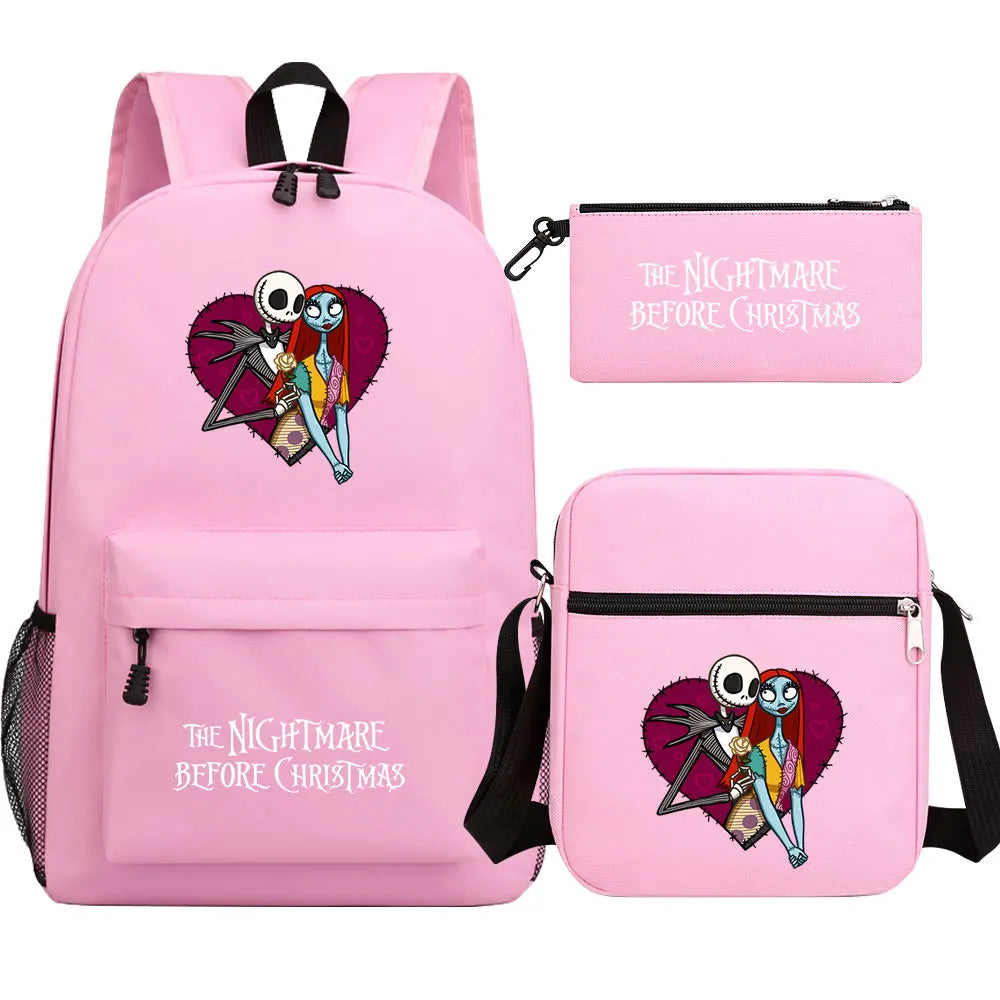 The Nightmare Before Christmas 3Pcs Boy Girl Kids School Book Bags Travel Backpack Shoulder Bag Pen Bag For Men Women